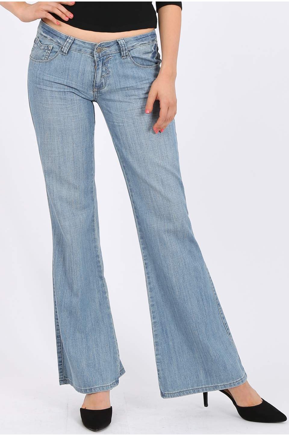 women's boot leg jeans in light blue wash